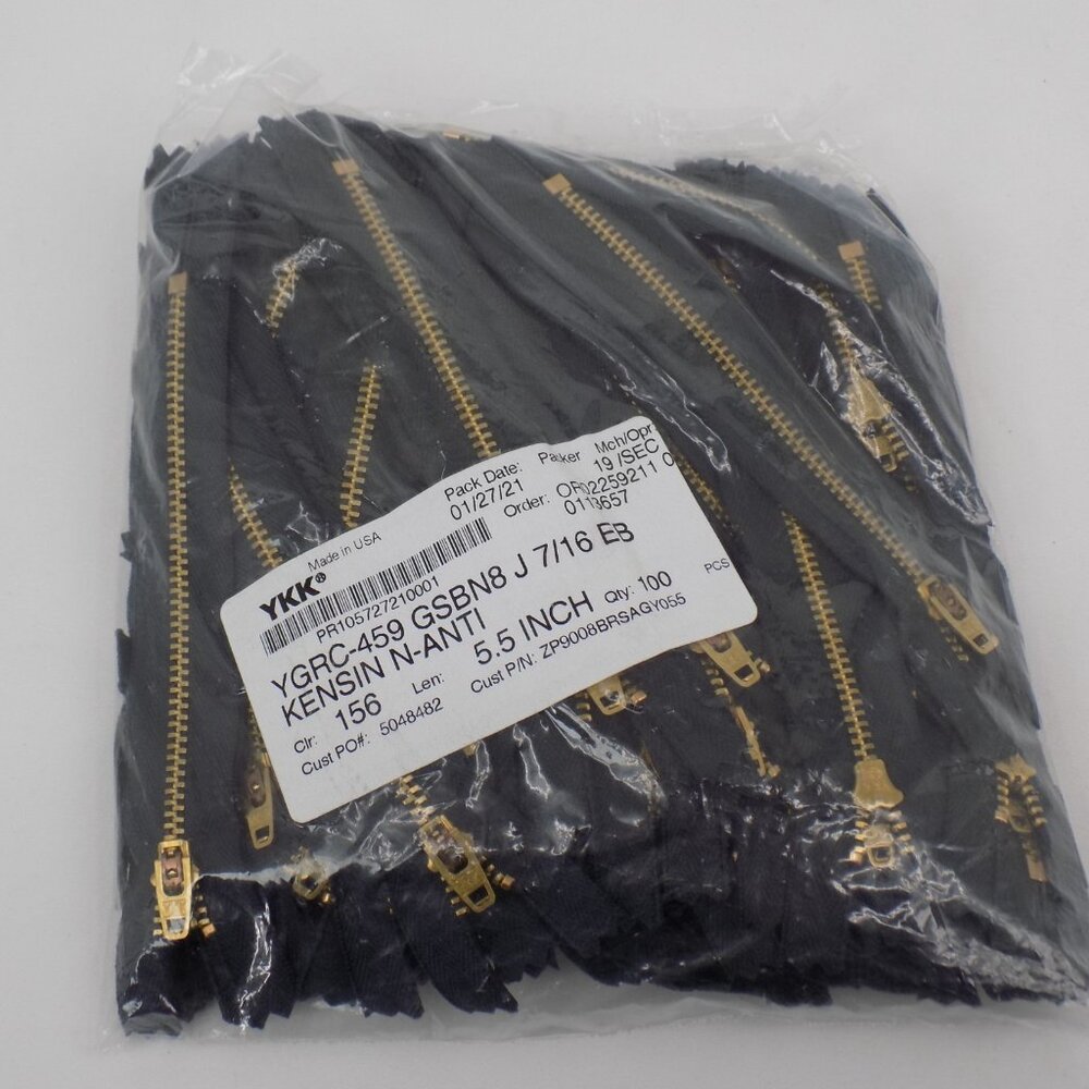 Lot of 100 Metal Zippers Brass 5.5 inch Sewing Closed End Semi Auto Lock NEW